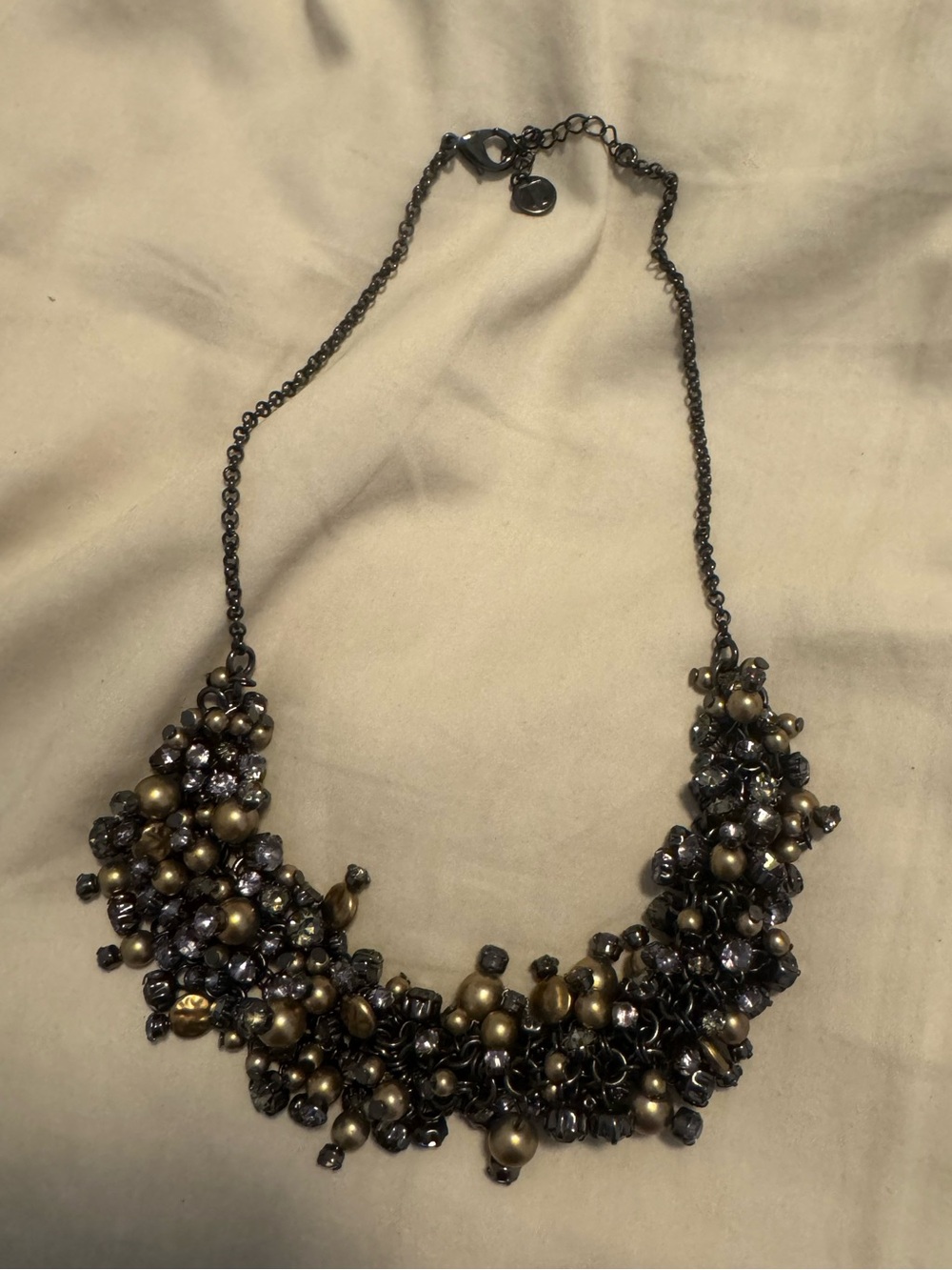 Cluster Bead Statement Necklace in Metallic Bronze and Gray